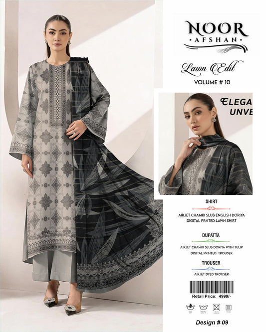 Noor Afshan Chamki Lawn 3Piece D-009